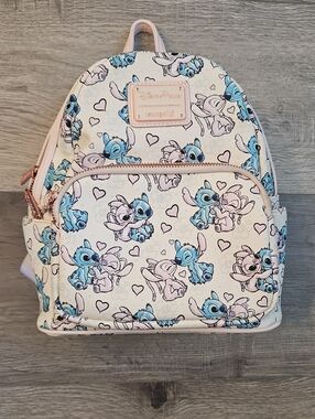 Loungefly Stitch & Angel Mini Backpack in White, Blue, Pink